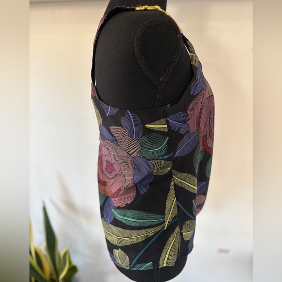 100% Silk Trink Turk Metal Sleeve Floral Tank Top Size Small - Picture 2 of 5